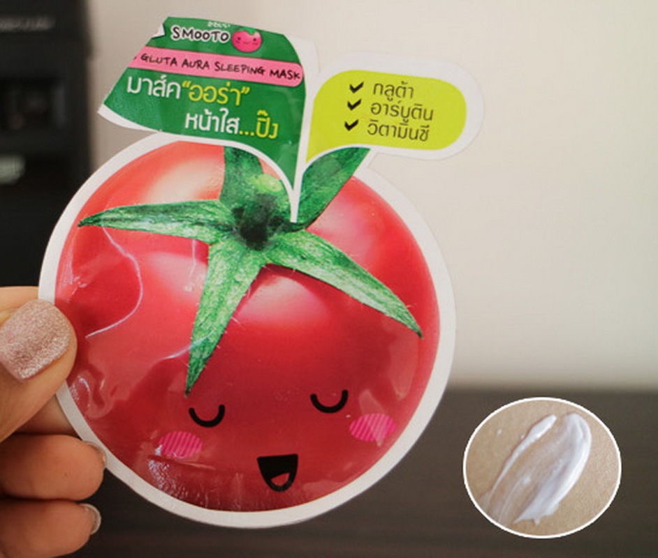 Тайская Томатная ночная несмываемая восстанавливающая маска для лица Smooto Tomato Gluta A-ha sleeping mask 10 мл.