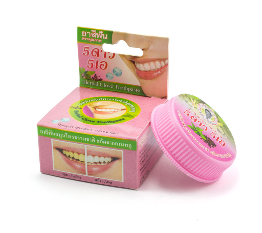 Тайская зубная паста круглая розовая 5 Стар с гвоздикой Herbal Clove Toothpaste 5 STAR COSMETIC 25 гр. ЗУБНАЯ ПАСТА ИЗ ТАЙЛАНДА 5 СТАР